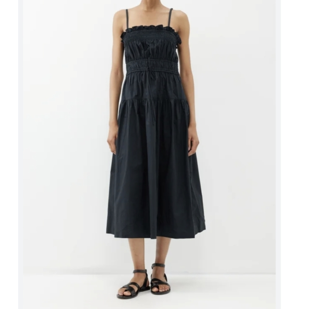 Ulla Johnson Lisbet Black Poplin Midi Dress Size 16 NWT